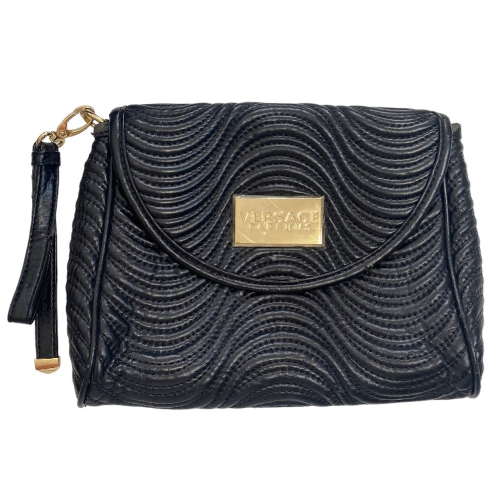 Versace Parfums Black Wristlet Clutch Cosmetic Bag Purse